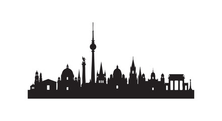 Fototapeta premium City skyline silhouette of famous buildings and landmarks isolated on white background.