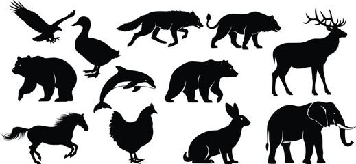 Fototapeta premium Animal silhouettes collection isolated on transparent background