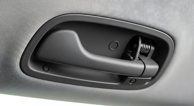 Interior car door handle close up shot.
