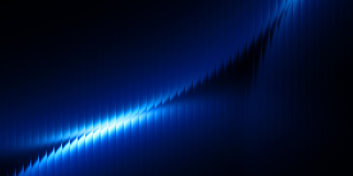 abstract dark blue ribbed glass background with glowing light streak, futuristic gradient wave and vertical stripe texture for modern technology design, digital wallpaper and creative backdrop