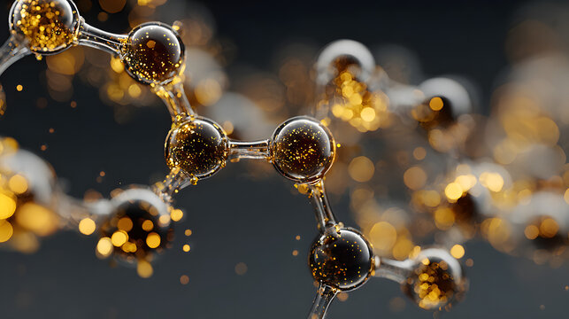 Scientific depiction of vitamin B1 molecule glowing with golden energy, showcasing biochemical discoveries