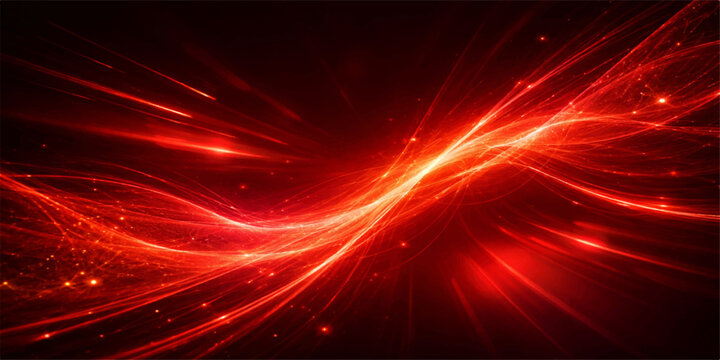 An abstract red background with stars features a bright glowing fire wave and fractal light patterns that create a fantasy space design with motion and energy