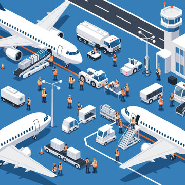 Airport Ground Operations with Airplanes and Service Vehicles.