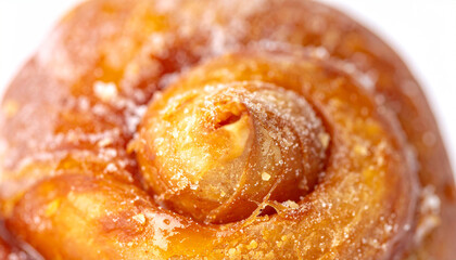 Obraz premium Delectable Pastry: A close-up shot of a perfectly glazed pastry, enticing the viewer with its golden-brown crust and a swirl of deliciousness. 
