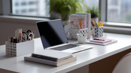 Fototapeta premium A balanced workspace with decor and functionality.