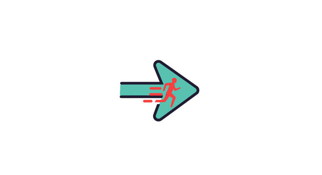 Teal Arrow with Red Motion Lines.