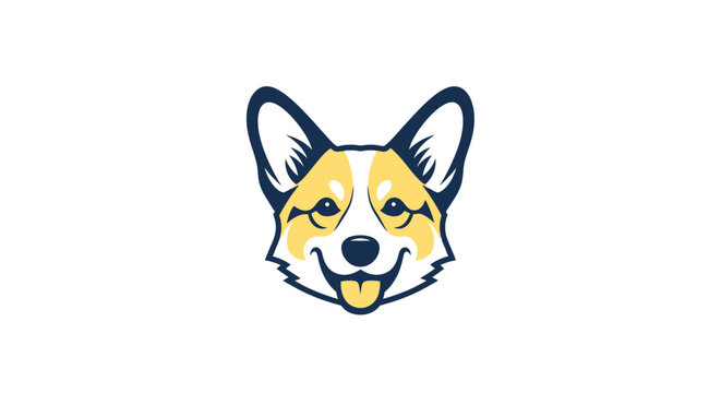 Cute Corgi dog head illustration with happy expression and tongue out. Adorable cartoon pet face vector graphic design.