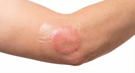 Fototapeta premium Transparent film dressing on reddened elbow skin