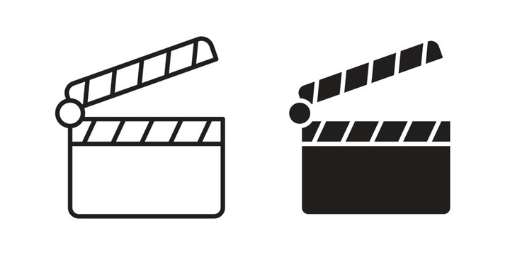 Film clapperboard icon symbol. Vector outline drawing. Editable stroke.