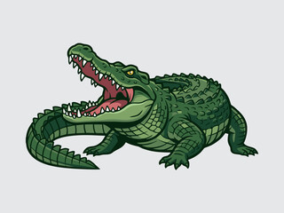 Fototapeta premium Vector Illustration of Aggressive Crocodile with Open Jaws and Sharp Teeth Isolated on Gray Background