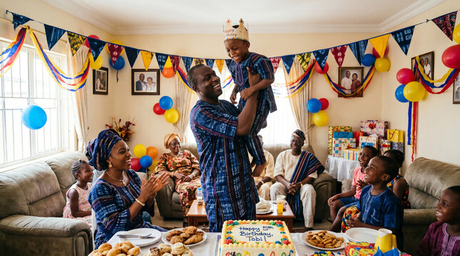 Joyful Family Celebrating Child Birthday Indoors