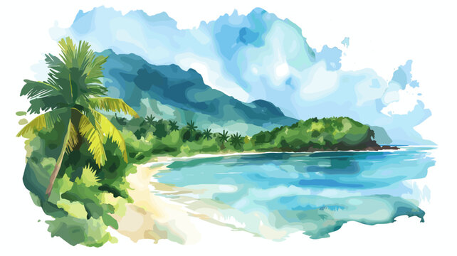 Vallee de Mai. Vallee de Mai hand drawn watercolor illustration on white background
