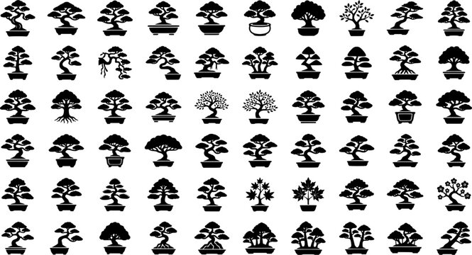 Set of bonsai trees, vector illustration.
