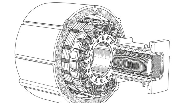 Technical cross section illustration of an electric motor