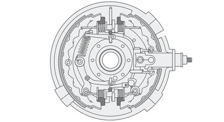 Obraz premium Technical line drawing of a vehicle drum brake assembly