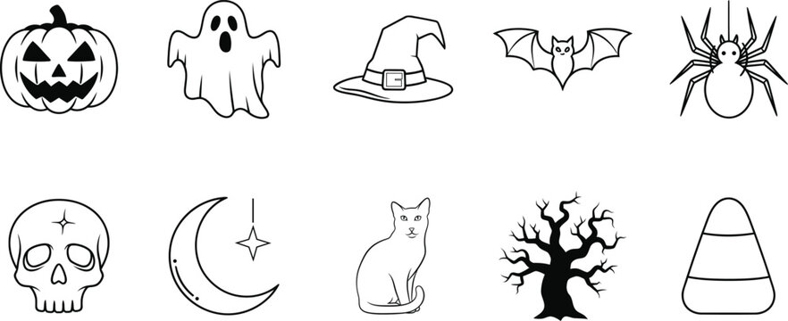 Halloween line art collection spooky symbols for festive celebrations