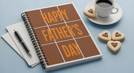 Naklejka premium Father's day still life with notebook coffee and cookies