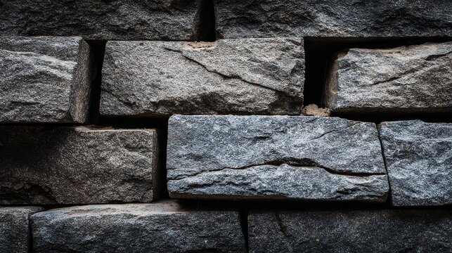 Pile of Rough-Hewn Granite Blocks Showing Natural Texture