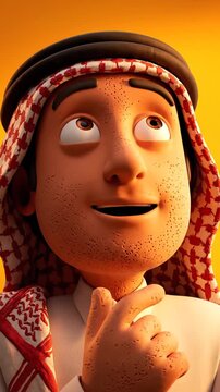 Animated Arab Man Thinking - A Cartoon Characters Pensive Moment.