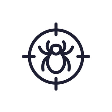 pest control icon with bug and target, line pictogram on white