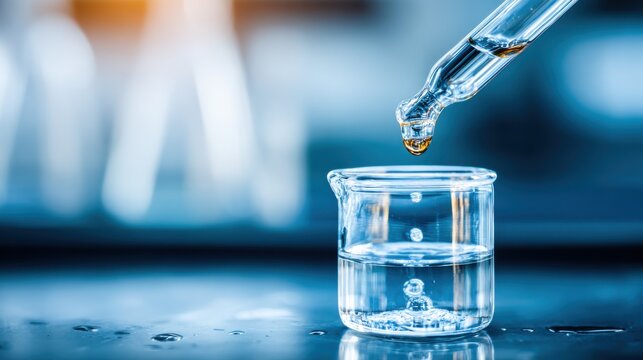 Precise Chemistry Laboratory Titration Process with Dropping Liquid in Beaker