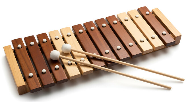 Wooden xylophone with mallets musical instrument white background xylophone percussion instrument education children performance orchestra classical isolated