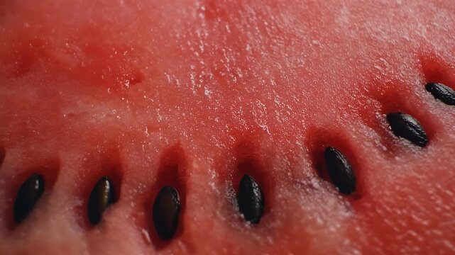Closeup of fresh red watermelon fruit as background. Healthy food organic nutrition. Dolly slider shot 4K ProRes HQ codec