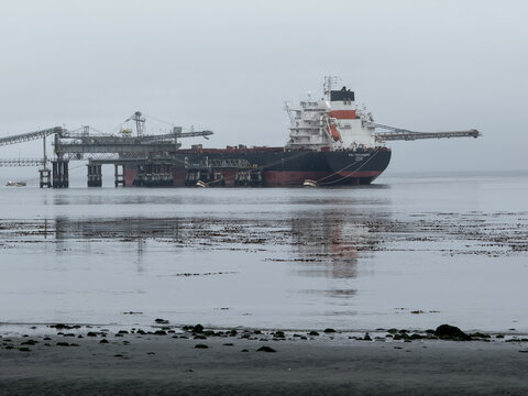 Port McNeill, British Columbia, Canada - July 13, 2025: CSL Tecumseh is a Trillium class self-unloading Panamax vessel.
