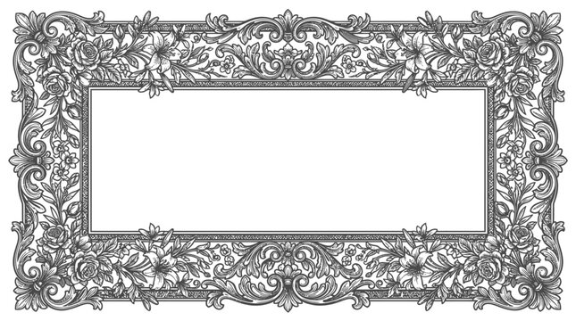 Elegant Ornamental Rectangle Frame with Floral Swirls and Scrolls