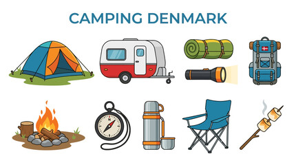 Camping Denmark Collection of Outdoor Gear and Activities. © zyaa