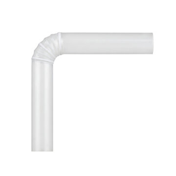 White plastic flexible straw bent at ninety degree angle