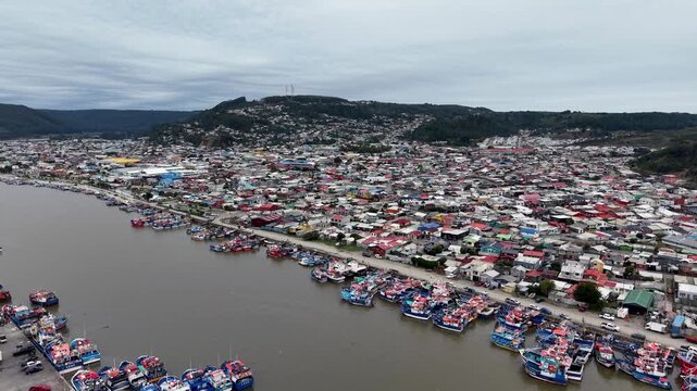 Lebu city from above: A hub for artisanal fishing in southern Chile.