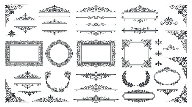 Ornate Decorative Elements: Vintage Frames, Borders, and Swirls