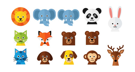 Fototapeta premium Colorful cartoon illustrations of various animals arranged in a grid pattern