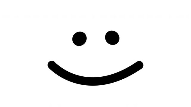 Clean minimal smiley face animation featuring two black circular eyes and a bold curved smile on a white background