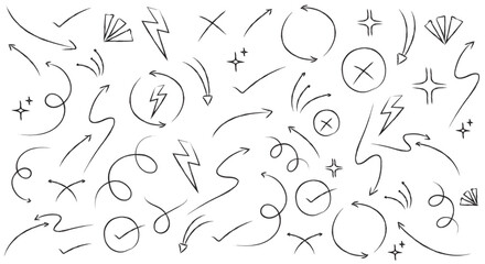 Naklejka premium Brush hand drow arrow doodle frames & outline shapes vector design