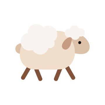 A cute cartoon depiction of a fluffy sheep standing on four legs