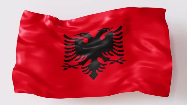 The animation shows the Albanian flag moving as if it is waving in the wind. The flag has a red background with a black double-headed eagle in the center, representing Albania