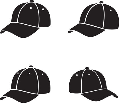 Four Black Baseball Cap Silhouettes In Different Positions