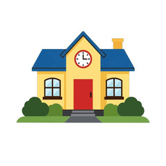 Fototapeta premium Schoolhouse with Clock Face Flat Icon