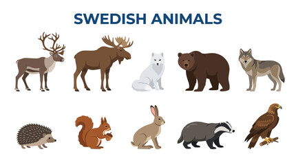 Obraz premium Collection of Swedish Wildlife Animals Illustration.