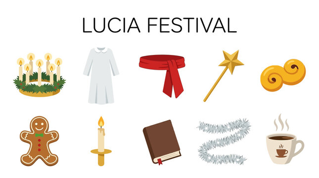 Lucia Festival Icons and Symbols Collection.