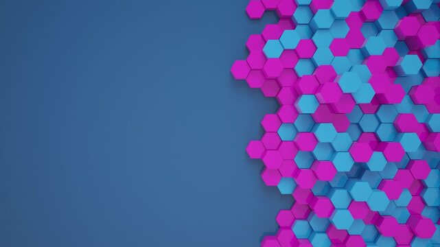 Video animation of blue and magenta color hexagons - abstract background - wallpaper - seamless loop.