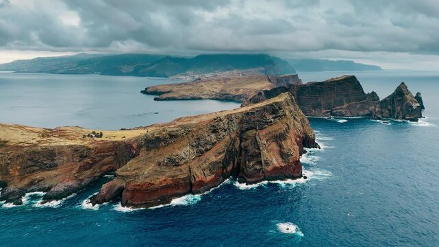 Rocky headland of Sao Lourenco defining the eastern coastline of Madeira Island and the Atlantic Ocean