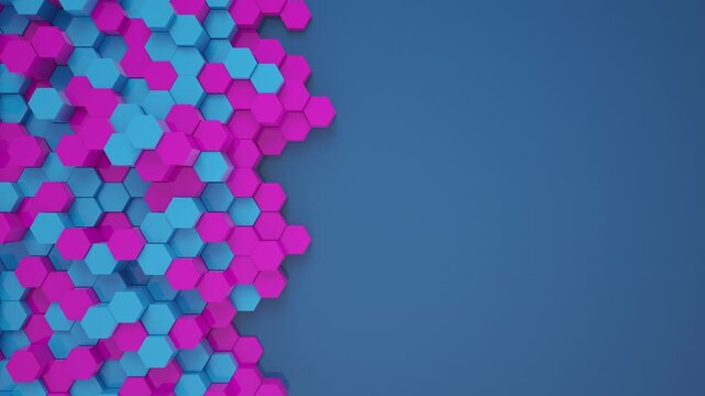 Video animation of blue and magenta color hexagons - abstract background - wallpaper - seamless loop.