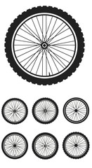 Fototapeta premium Bicycle Wheel Set: Single Large Wheel and Six Small Wheels