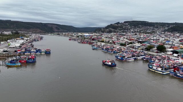 Lebu city from above: A hub for artisanal fishing in southern Chile.
