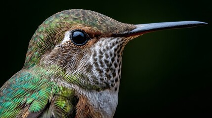 Obraz premium Tiny hummingbird's portrait captured with close-up detail.