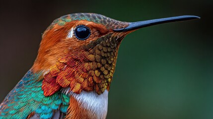 Fototapeta premium Tiny hummingbird's portrait captured with close-up detail.