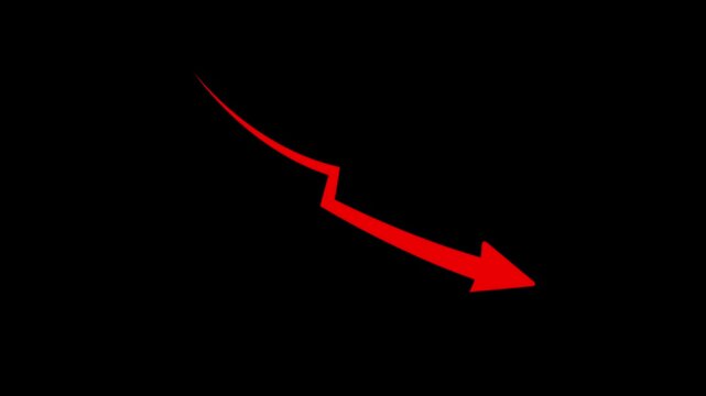 3D bar graph with an down direction trending arrow indicating financial growth and success business finance. Motion graphics of rising arrow concept